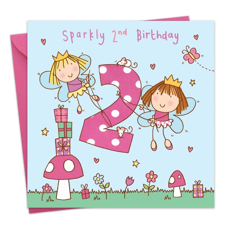 Twizler 2nd Birthday Card Girl Fairy Princess - Girls Age 2 Year Old Childrens Happy Birthday Card - Image 1